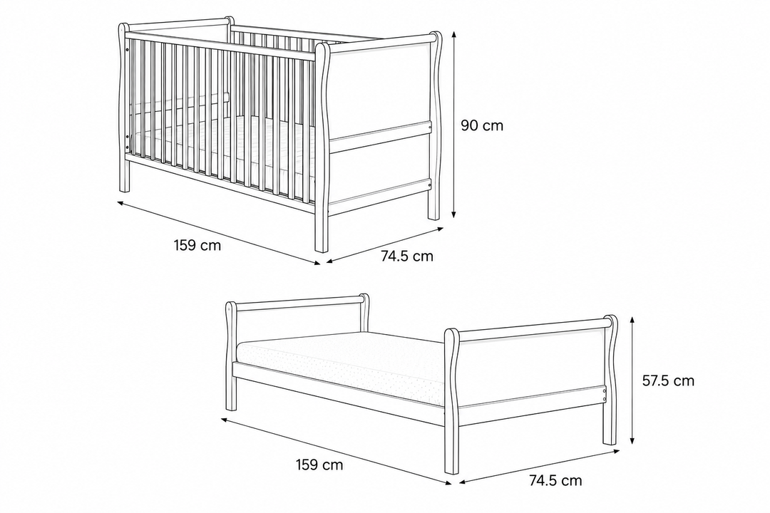 Woodies Noble 2 in 1 Lettino Trasformabile 70x140cm - Vintage