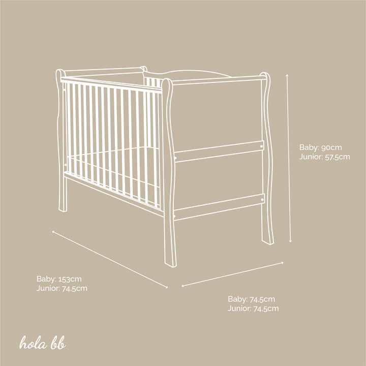 Woodies Noble 2 in 1 Cot Bed 70x140cm - White  - Hola BB