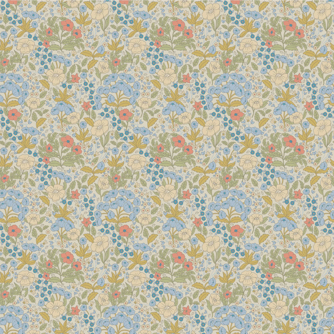 Summer Gray Doris Wallpaper Doris Blue and Mustard - Hola BB