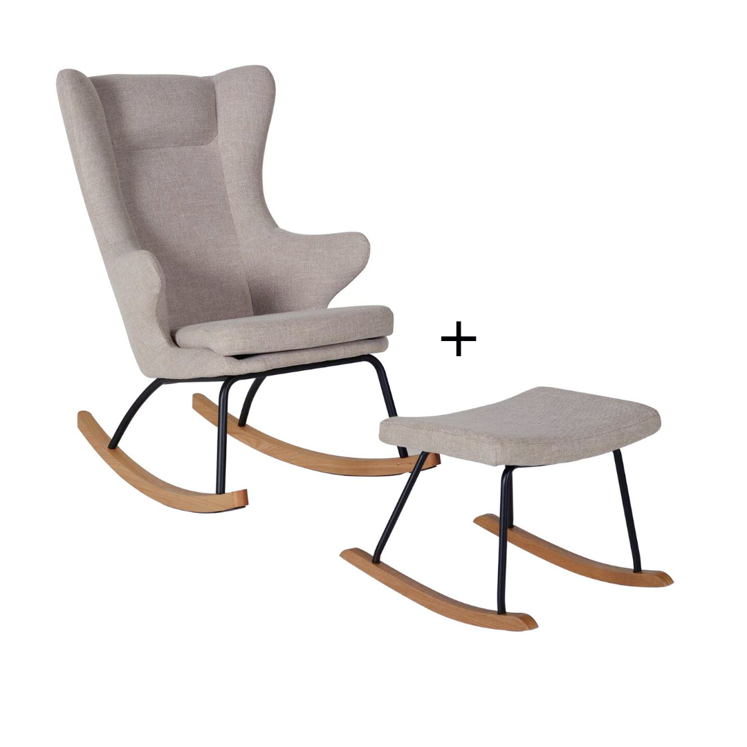 Quax Quax Mama Rocking De Lux Chair + Hocker Bundle Quax Sand Grey - Hola BB